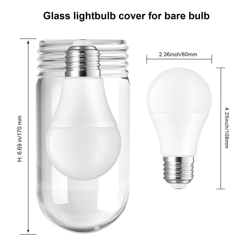 Glass Globe Bulb Cover Heavy Duty, Tempered Threaded Glass Globe Cover for Walk in Refrigerators, Light Bulb Protector Cage for Hood Bulbs, Outdoor Light Bulb Covers Replacement Clear
