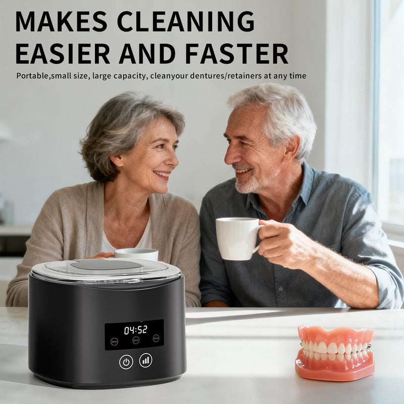 45KHz UV Ultrasonic Retainer Cleaner for Dentures Dental Aligners | 280ml tank, UV light, 3/5/10min modes and LED display for retainers, dentures, aligners, mouth guards and small jewelry