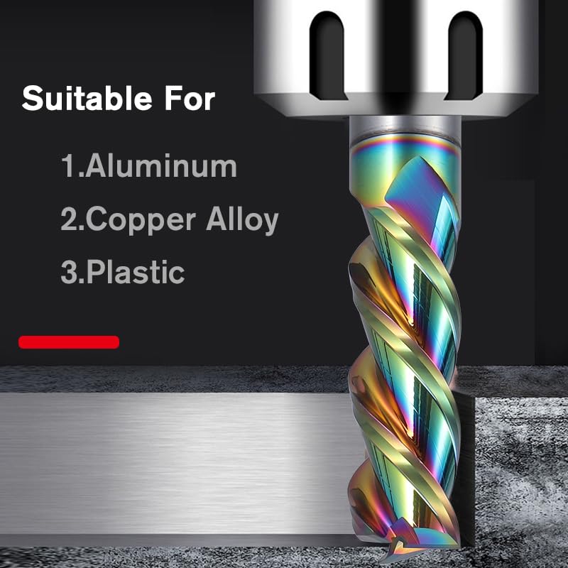 3/8" Carbide Square End Mill Bits for Aluminum - 3/8" Shank Dia,2-1/2'' Oal - 3 Flutes DLC Rainbow Coating - Durable 3/8"DLC (1 Pieces)