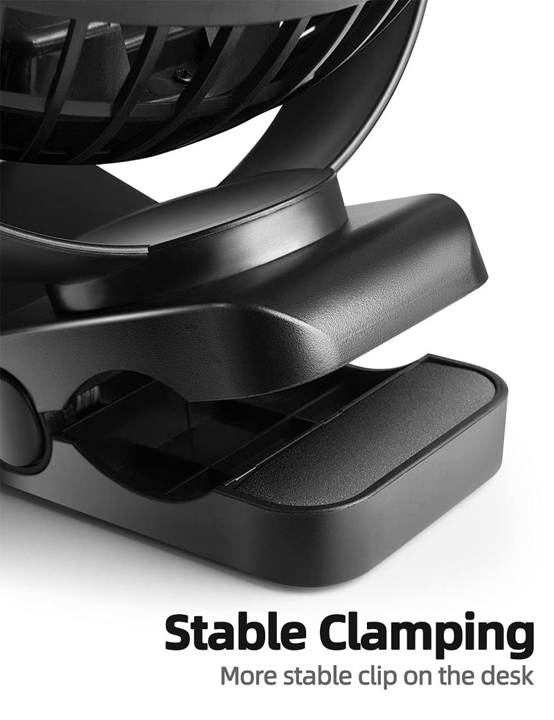 Viniper 6 inch Rechargeable Clip on Fan, 5000mah Battery Desk Fan : 360° Rotation & 3 Speeds Strong Wind Portable Fan, 8-30 Working Hours, Quiet and Powerful (Black) Black 5000mah Clip fan