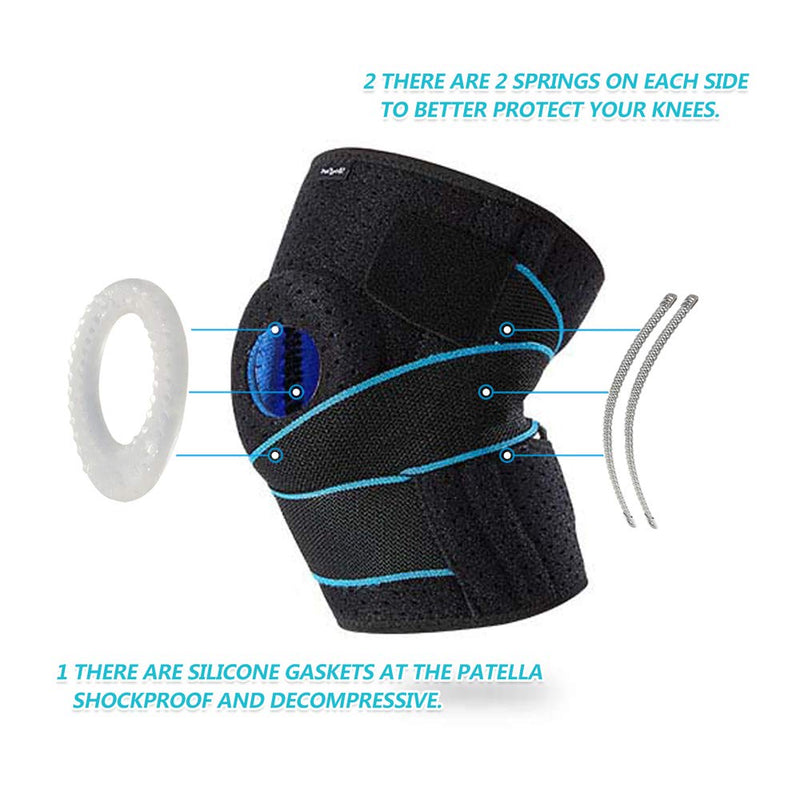 DOUFURT Knee Brace for Women & Men Meniscus Tear, Plus Size Knee Braces for Knee Pain Relief, Arthritis, Compression Knee Support Side Stabilizers Large (Pack of 1) Blue & Black