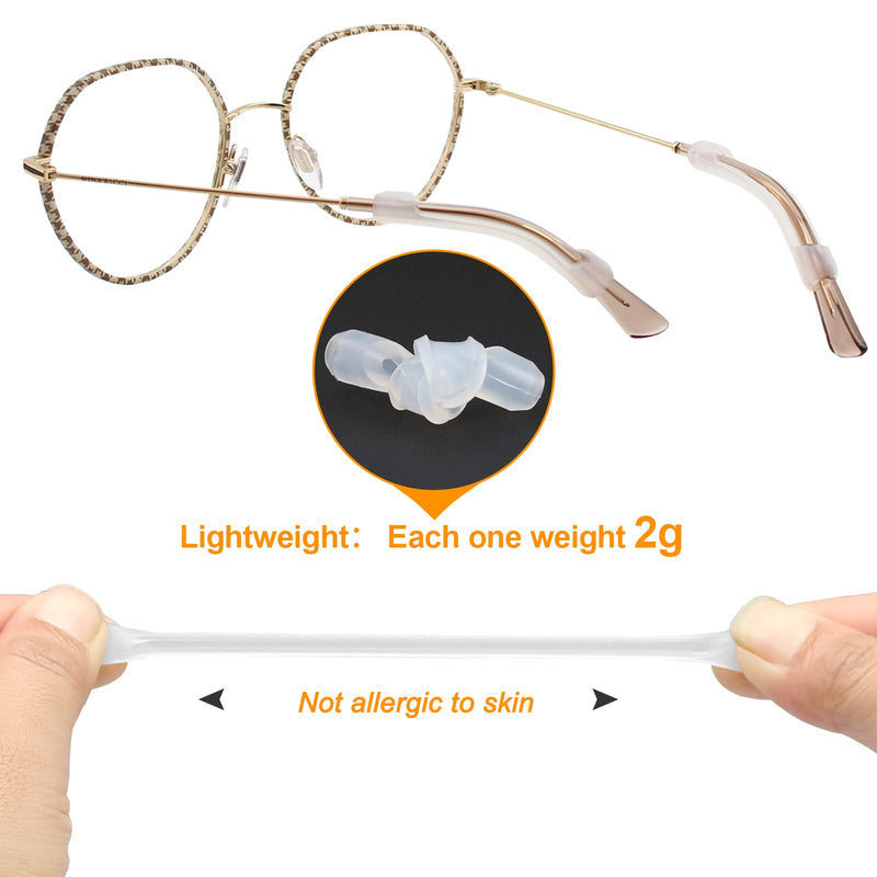 Silicone Eyeglasses Temple Tips Sleeve Retainer, Anti-Slip Elastic Glasses Ear Grip Comfort Eyeglasses Retainers Behind The Ears for Reading Glasses Sunglasses Clear