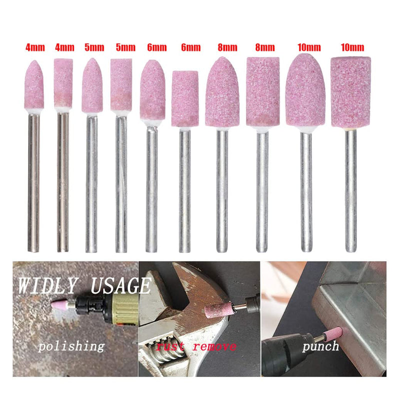 𝐋𝐮𝐨 𝐤𝐞 100 Pcs Rotary Grinding Stone - 1/8'' Shank Aluminum Oxide Grinding Bits Abrasive Mounted Grinding Stones for Rotary Tool (Red)