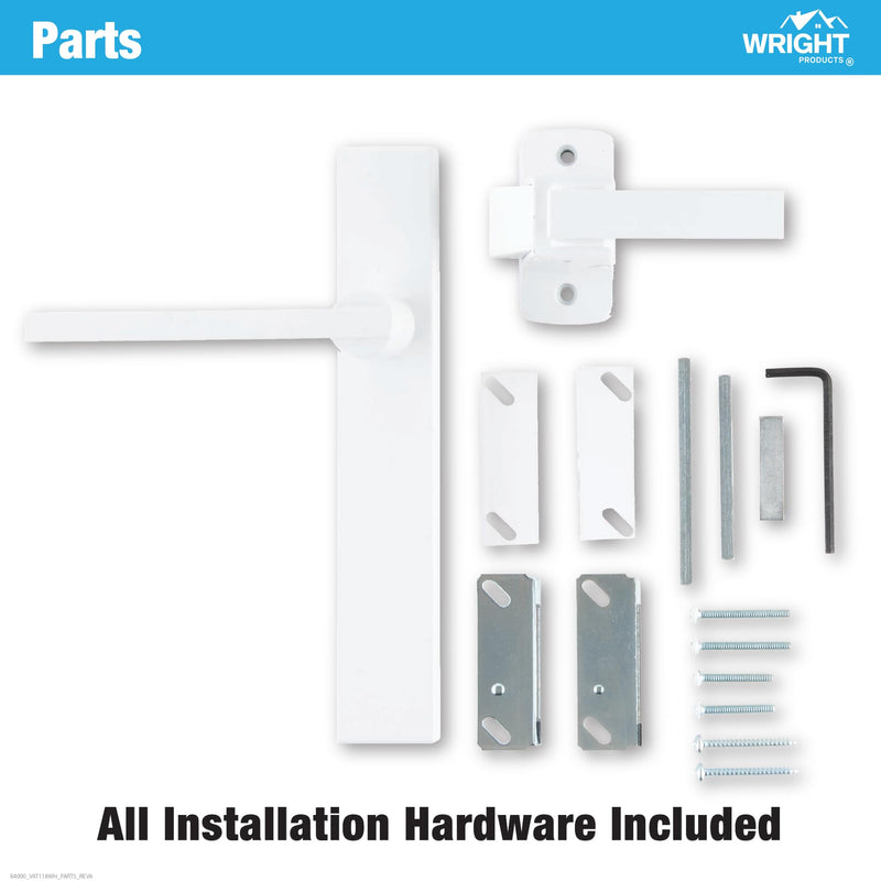 Wright Products Lever Latch Set with No Lock Out Feature, Durable Replacement Latch, Surface Mount Storm and Screen Door Handle for Metal and Wood Doors White Contemporary