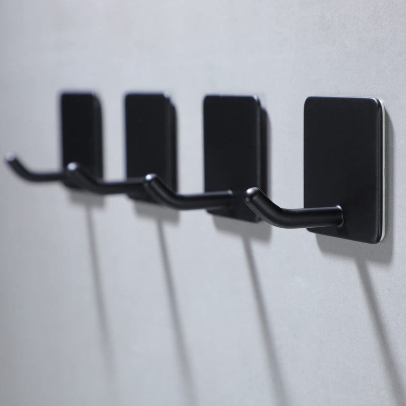 YIGII Adhesive Towel Hooks - 4 Pack Towel Hooks for Hanging Robes Coat Hooks Stick on Wall Hooks Stainless Steel, Matte Black Black-L