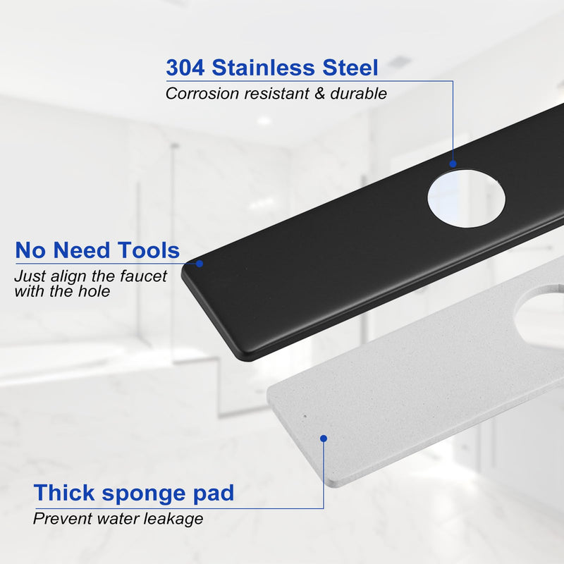 Matte Black Faucet Plate, Sink Hole Cover, Faucet Deck Plate 10 Inch 1 or 3 Hole Long Rectangle Cover Deck Plate Faucet Escutcheon for Bathroom Kitchen Vanity Sink Faucet Stainless Steel 10" Right Angle Matte Black