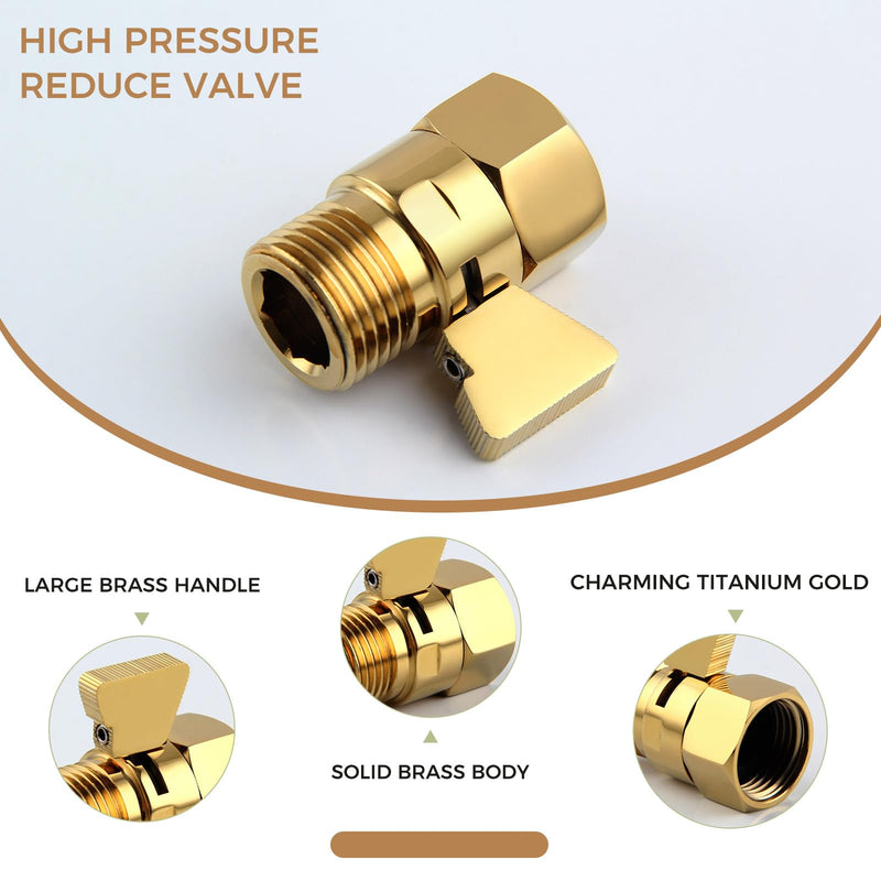 Aomasi Shower Flow Control Valve, Brass Water Restrictor for Shower Head, Titanium Gold