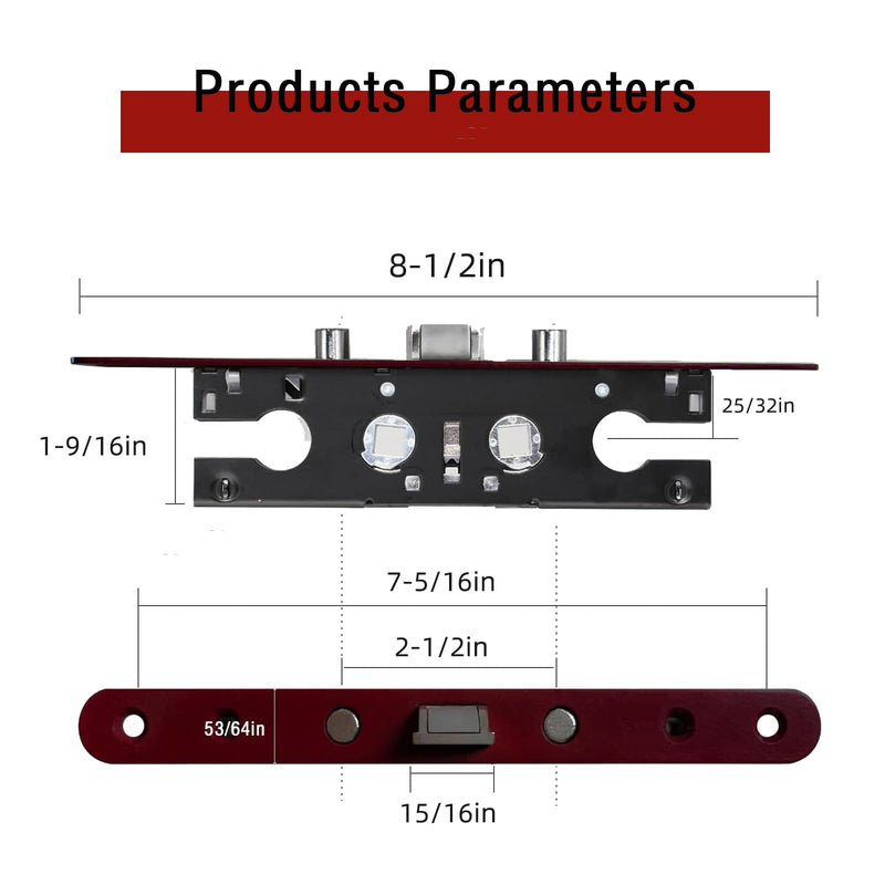 Storm Door 2 Point Bolt Mortise Lock Body,Replacement Fit Pella Storm Door Handleset Part,Red Face Plate