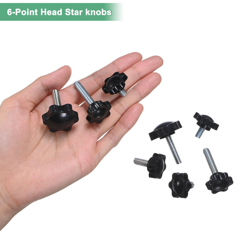 5-Pack Star Clamping Knobs, 1/4"-20 x 0.31 Male Thread Hand Tightening Screw for Machinery/Electronic/Furniture/Umbrella Base, Hex Shaped Machine Handle Replacement [Black] 5 1/4"-20 x 0.31"