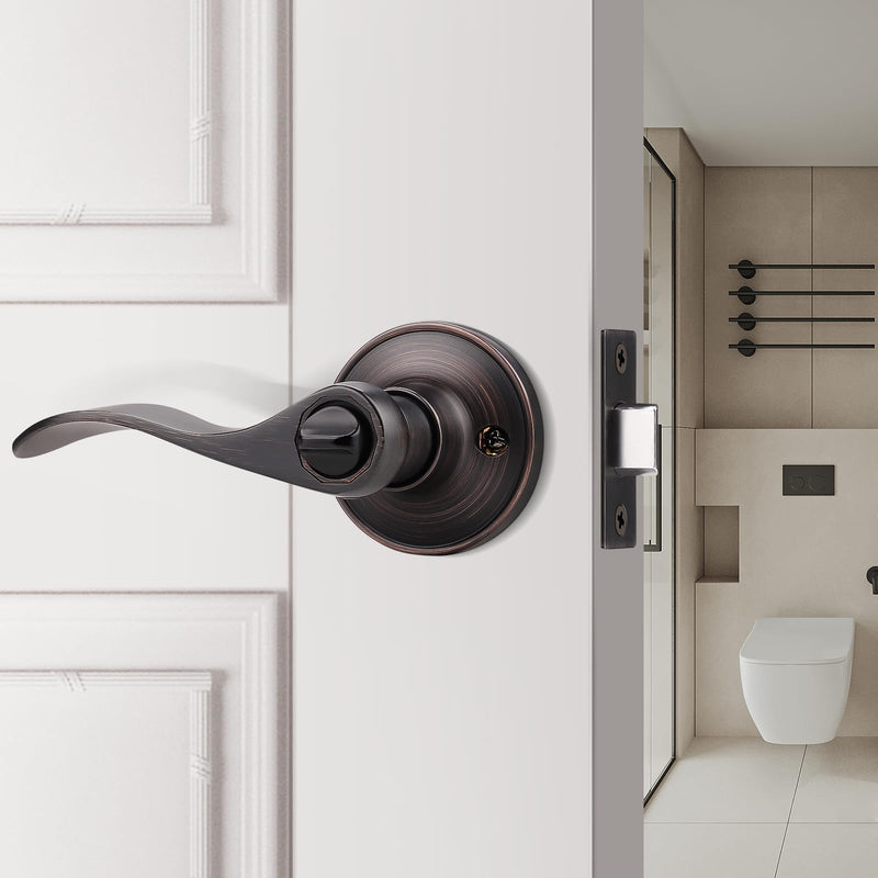 Probrico 2 Pack Entry Door Lever [Lock with 3 Keys],Locking Door Handle Set for Office or Front Door,Oil Rubbed Bronze Wave Entrance Door Lock with Key, Reversible Right & Left Side Handed Keyed Entrance-not keyed alike