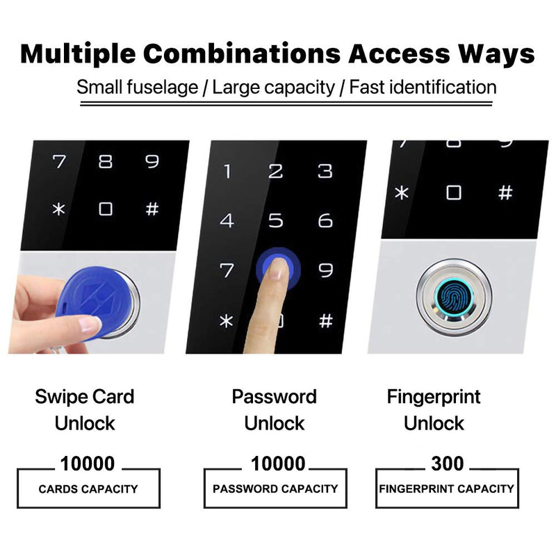 Fingerprint Password Access Control System with 5PCS ID Key Fobs, Fingerprint Door Lock Keypad Controller Support 10000 Users, Weatherproof, Backlight, Zinc Alloy Metal, Touch Panel Metal Shell