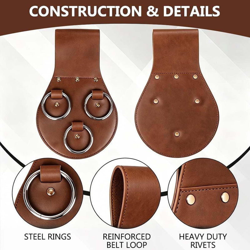 3 Ring Spud Wrench Holder Handmade Leather Ironworker Tool Holster Black Durable Tool Belt for Tools Organization Accessories to Hold Spud Wrench Hammers etc Brown