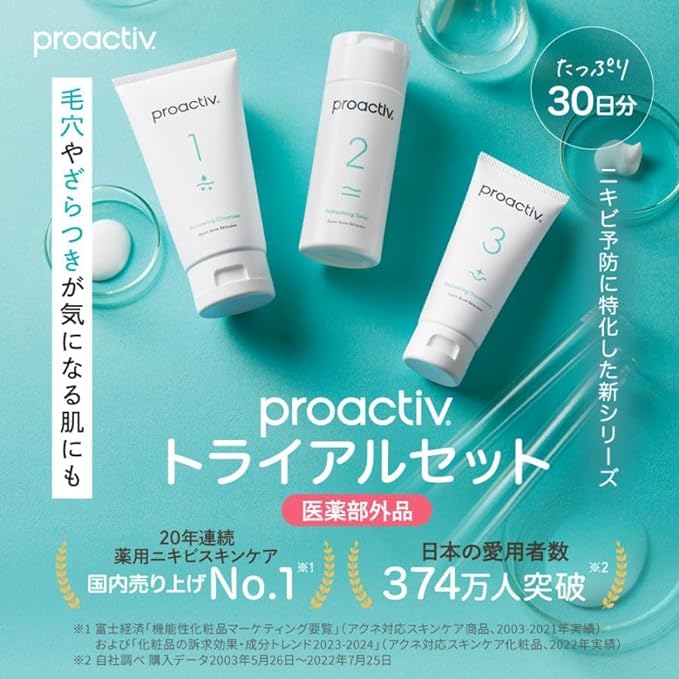 New Proactive Trial Kit, With Guide to Use, 1 Medicated Facial Cleanser (2.1 oz (60 g), 1 Medicated Lotion (2.1 fl oz (60 ml), 1 Medicated Cream (1.1 oz (30 g), Acne, Medicine, Acne Care, Adolescent, - NewNest Australia