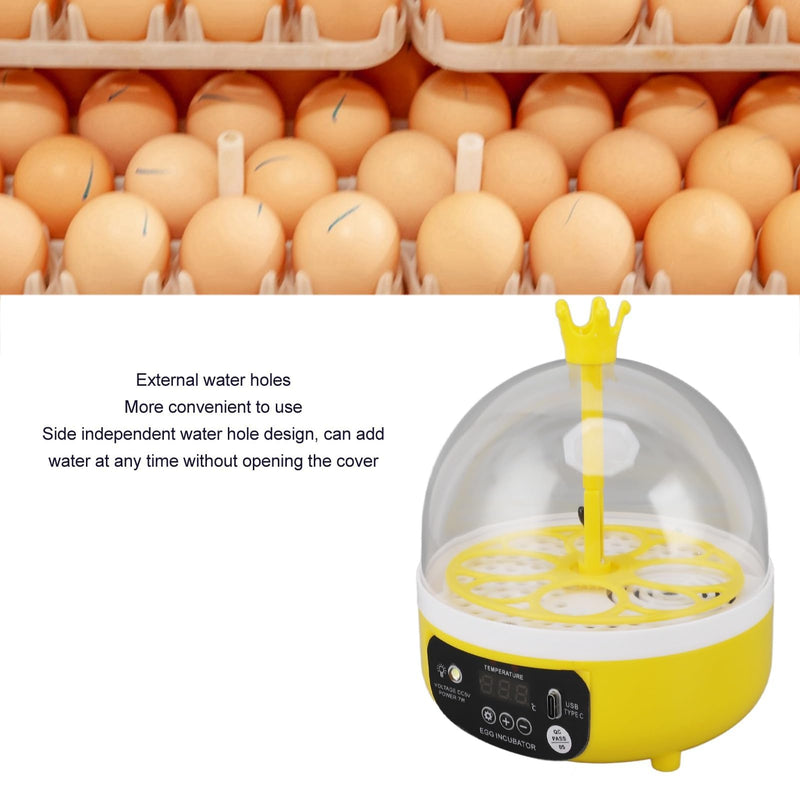 4 Eggs Mini Incubator, 7W USB Household Small Poultry Hatching Machine Automatic Temperature Humidity Control Egg Turner with Clear Lid Water Injector Spray Bottle for Chicken, Quail, Bird Eggs | ABS mini 4 egg incubator with auto turn humidity control...