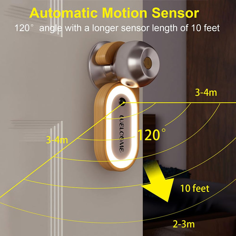 LANDGOO Message Motion Sensor Light, Portable Doorknob Memo Board Night Light with Stickers, Wooden Battery Rechargeable Warm LED Lamp for Bedroom Bathroom, Hanging Doorhandle Lighting (Beech 2Pack) Beech 2Pack