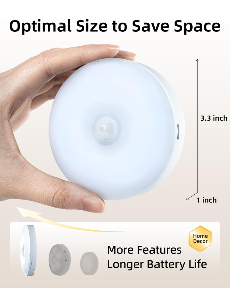 EZVALO Under Cabinet Lighting, Rechargeable Battery Operated Puck Lights with Remote, 3 Color Temps &12 RGB LED Motion Sensor Lights Indoor, Dimmable Magnetic Under Counter Lights for Kitchen (6 Pack) White 6packs
