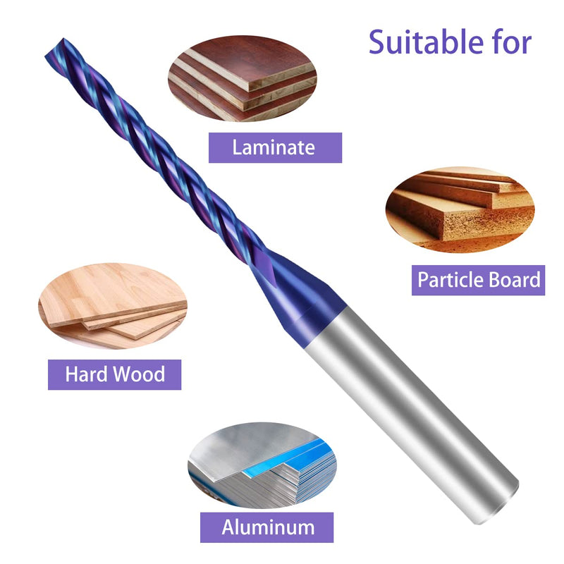 NACO Coating Up Cut Spiral CNC Router Bit 1/4 inch Shank 1/8 inch Cutting Diameter End Mill for Wood Cutting Carving Size 1/8x1-1/4x 2-1/2" (UPCUT, 2) UPCUT
