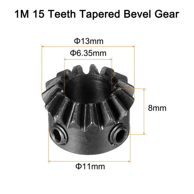 uxcell 2pcs Bevel Gear 0.8 Module 1:1 Reduction Rate 15T 6.35mm Hole Dia Bevel Pinion Gear 45# Steel, 45 Degree Steering Gear for Hardware Mechanical Rotation, Black