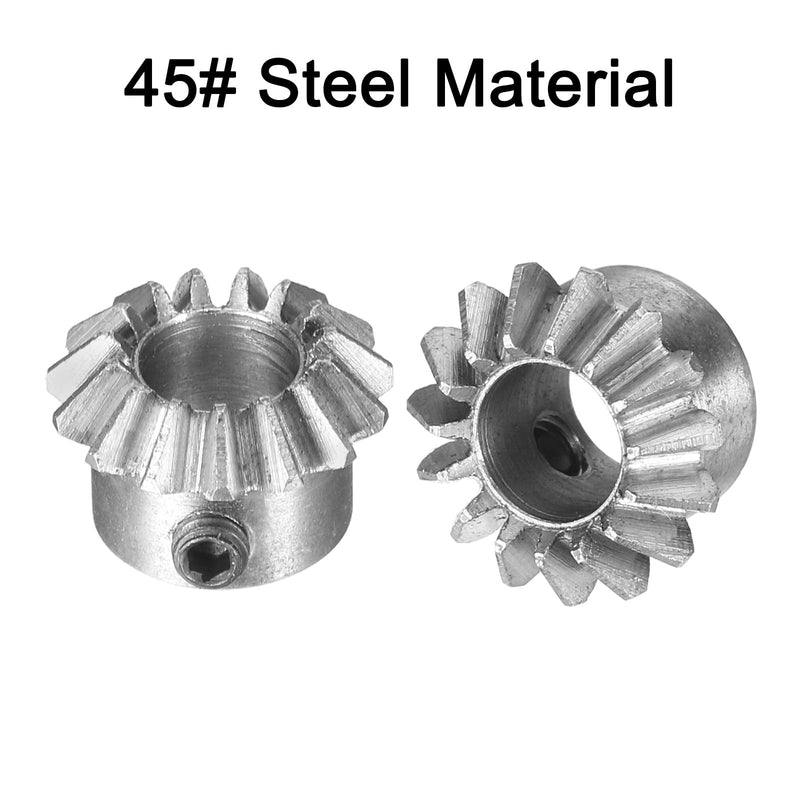 uxcell 2pcs Bevel Gear 0.8 Module 1:1 Reduction Rate 15T 6mm Hole Dia Bevel Pinion Gear 45# Steel, 45 Degree Steering Gear for Hardware Mechanical Rotation, Black