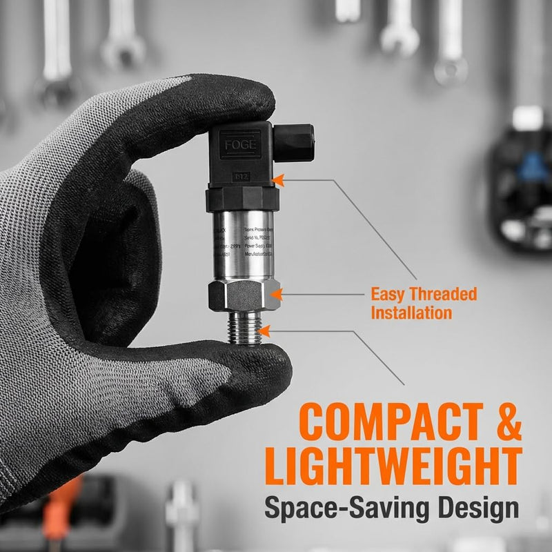 Pressure Transmitter Sensor 0-3000 PSI,Industrial Pressure Transducer,1/4 NPT Thread Stainless Steel Gauge Pressure Sensor for Oil Fuel,Water,Air DIN connector