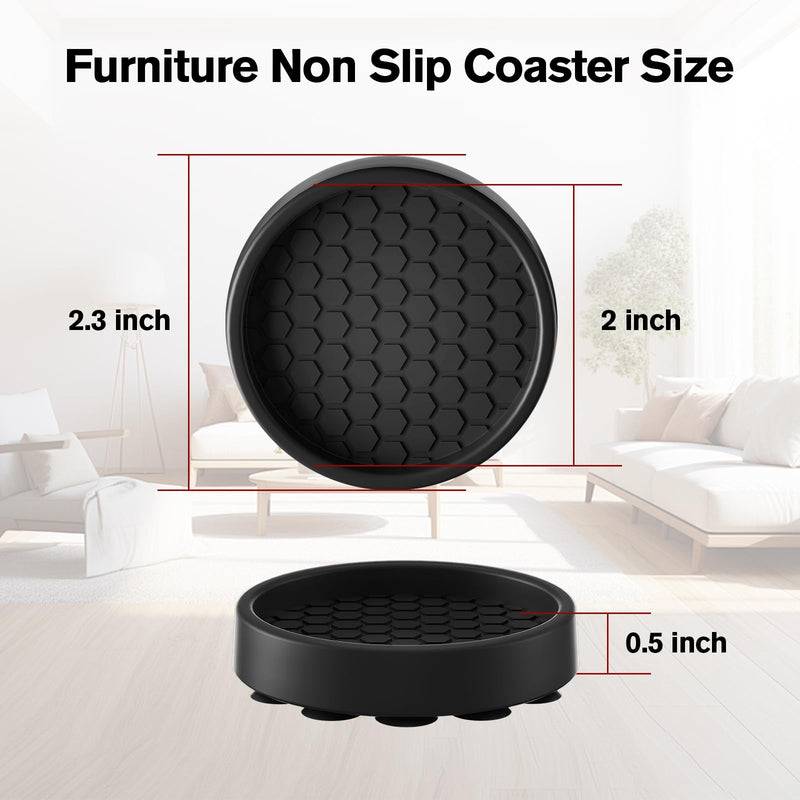 16 Pcs Furniture Coasters for Hardwood Floors, BOIVSHI Round Furniture Grippers for Hardwood Floors, 2” Furniture Pads Non Slip, No Slide Furniture Cups Floor Protector for Bed Couch Stoppers (Black) Black 2" x 2" - 16 Pcs