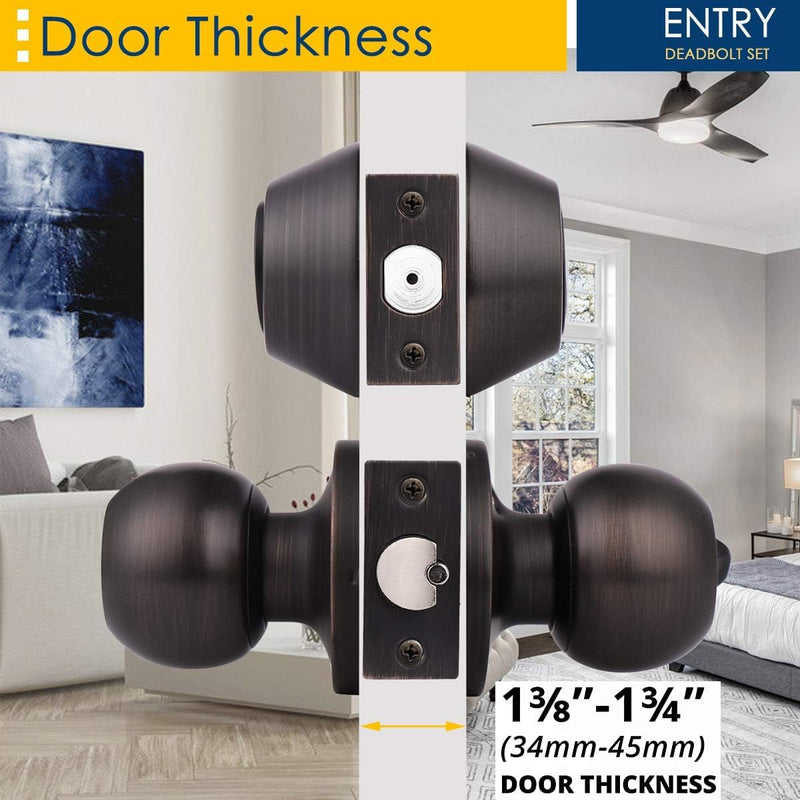 2 Pack Exterior Door Knob and Deadbolt Set, Oil Rubbed Bronze Entry Door Lock Sets with Double Cylinder Deadbolt, Security Round Style Entry Door Knobs Deadbolt 2