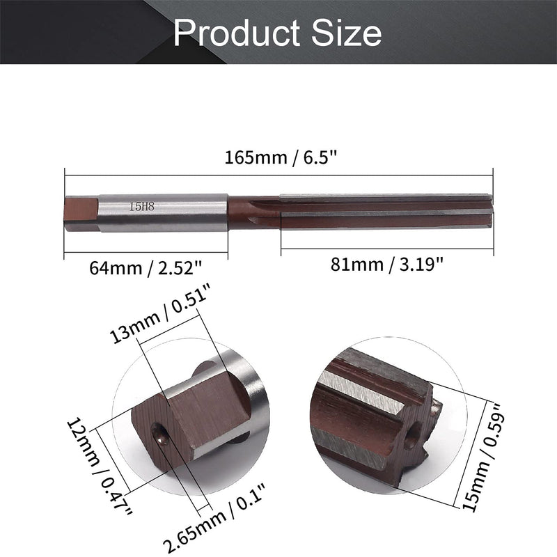 Utoolmart Hand Reamer 15mm Alloy Tool Steel H8 6 Straight Flutes 9Crsi Hand Milling Cutter Tool 1pcs