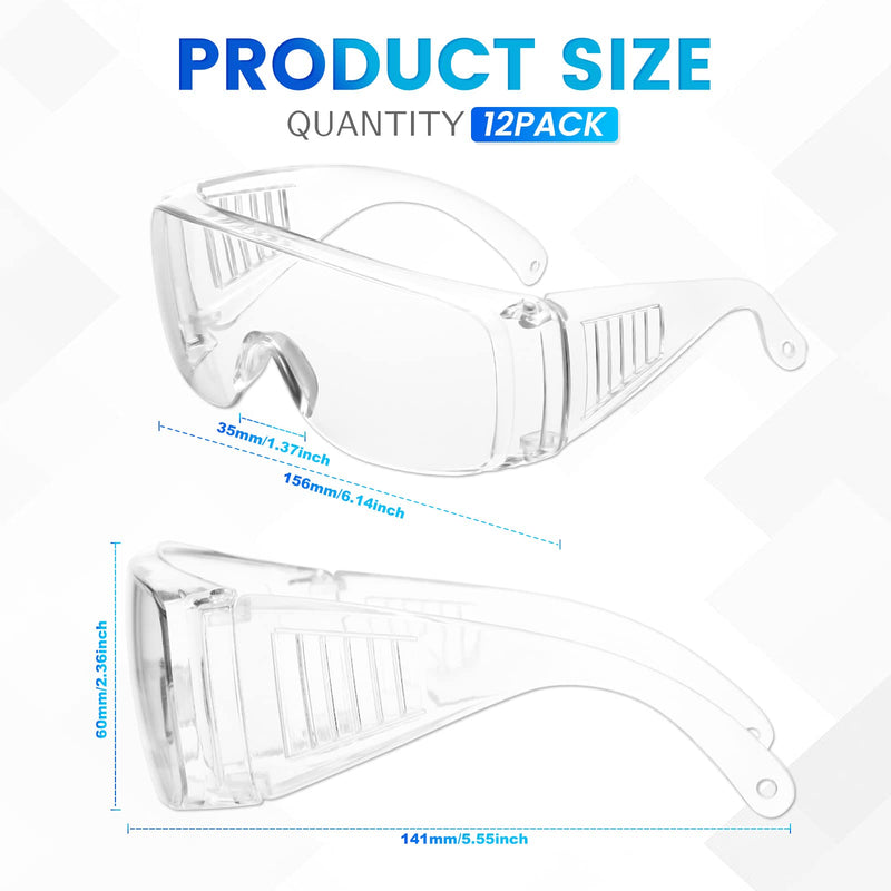 WFEANG Clear Safety Glasses bulk, Lightweight Protective Eyewear For Men Women, Over Goggles Impact Scratch Resistant 12 Pack-clear