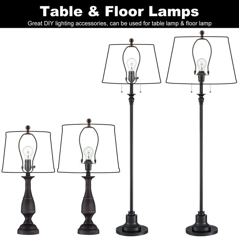 Bronze Lamp Harp with Lamp Finials - 8 Inch, 2 Set Lamp Shade Holder with 3/8 Standard Saddle, E26 Light Base UNO Fitter Adapter, Lamp Shade Harp for Table and Floor Lamps, Lamp Accessories and Parts Bronze