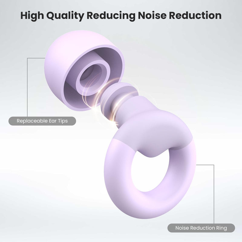 Ear Plugs for Sleeping, 2 Pairs of Reusable Earplugs for Noise Reduction 25dB-30dB with 8 Ear Tips, Soft Hearing Protection Ear Plugs for Concert,Noise Sensitivity, Study & Work Orchid