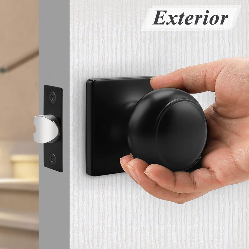 Probrico Black Passage Door Knobs Round Handles for Hall or Closet Keyless Non-Locking Interior Knobs with Square Rosette, 3 Pack