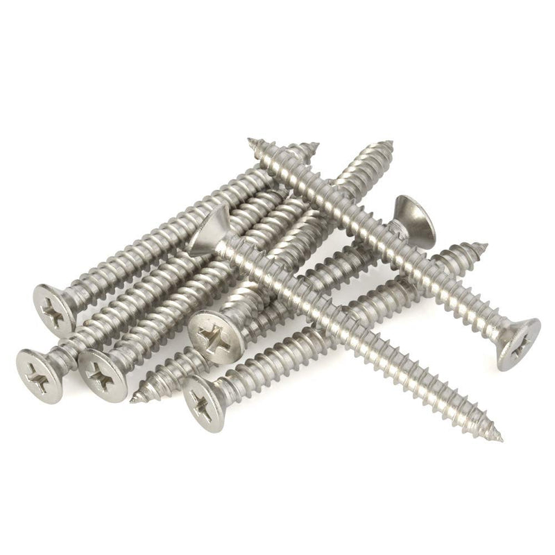 #10 x 1" Flat Head Sheet Metal Screws Wood Screws, Self Tapping, Stainless Steel 18-8, 50 PCS #10 x 1"