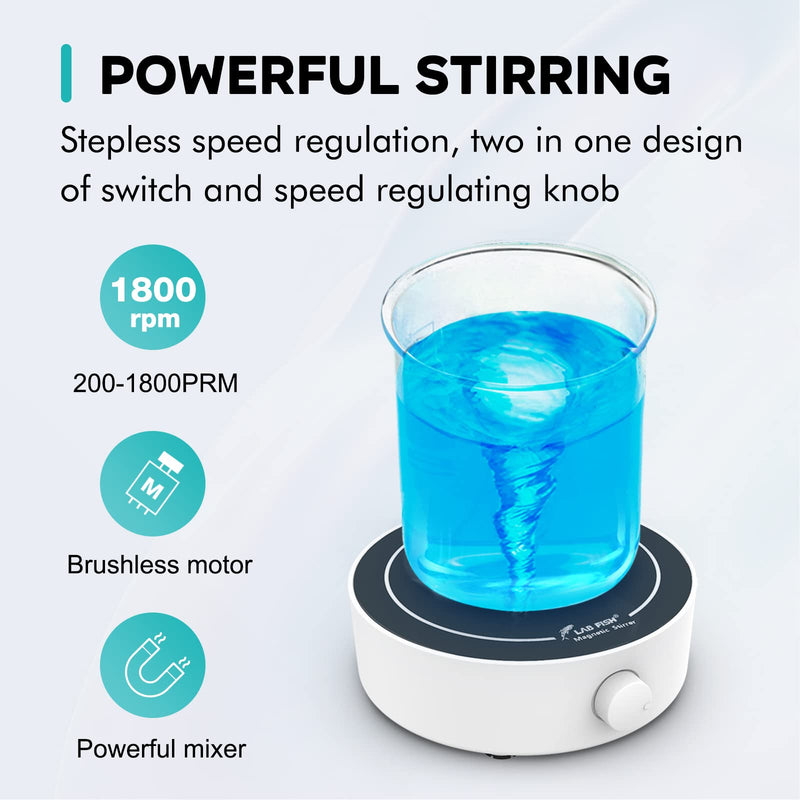 LAB FISH Laboratory Magnetic Stirrer 1800PRM Magnetic Mixer Max Stirring 3000ml Capacity Stir Plate with Stir Bar Egg for Lab and Homebrew MS3