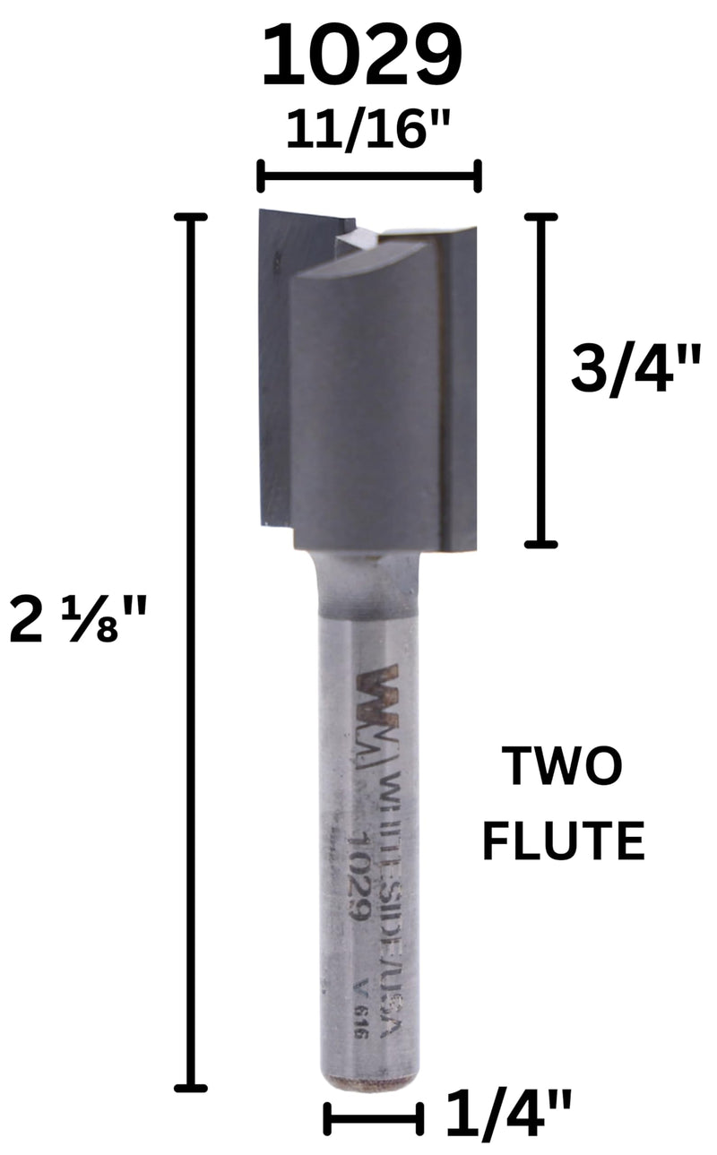 Whiteside Router Bits 1029 Straight Bit with 11/16-Inch Cutting Diameter and 3/4-Inch Cutting Length