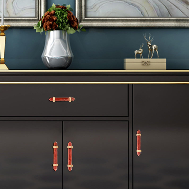 Sportmusies 2pcs Brushed Brass with Red Jasper Pull Knobs with Screws