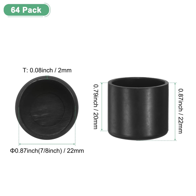 64-Pack Chair Leg Caps, 7/8 Inch(22mm) PVC Chair Leg Floor Protectors for Folding Chairs/Metal Chairs/Furniture Table/Hardwood Floors, Round Non-Slip Cover End Tips [Black] 64