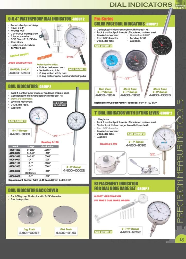 4409-1111 Shockproof Dial Indicator, 0-10 mm Range, 01 mm Graduation, 0-100-0 Reading, 0-10 mm Metric Dial Indicator