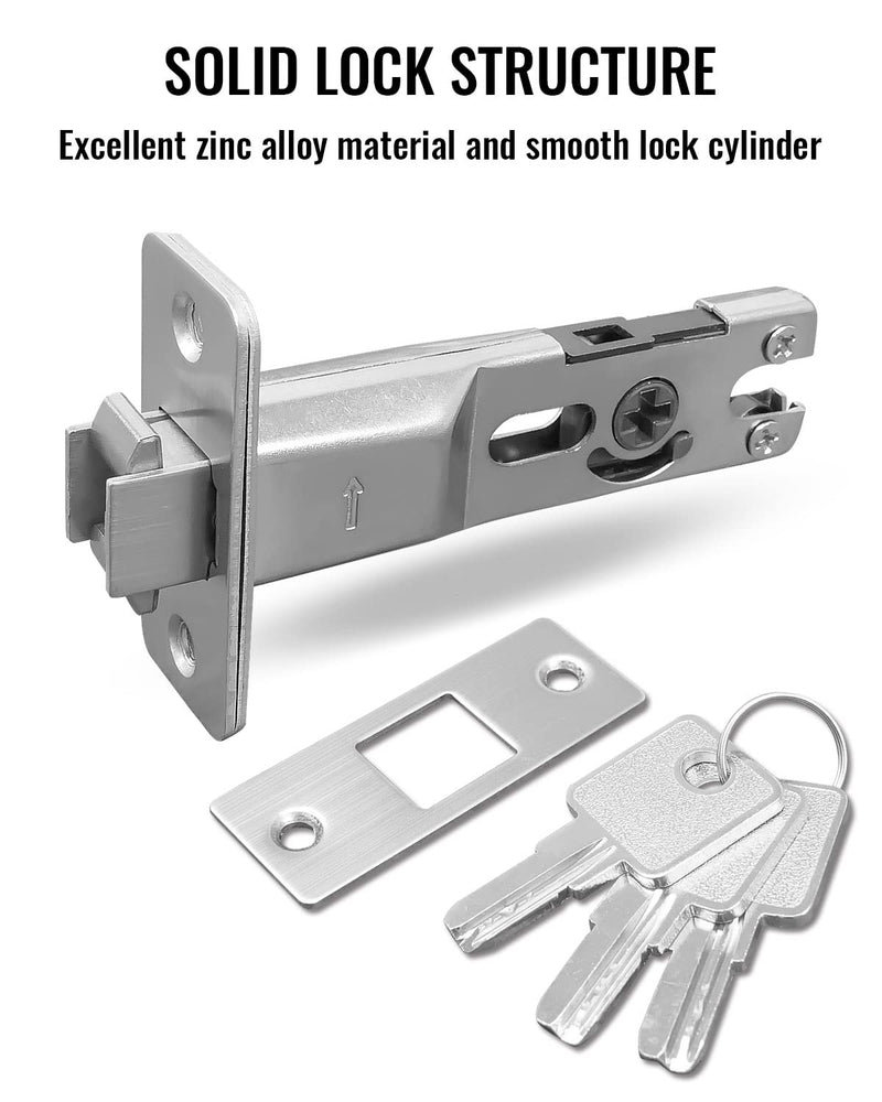 Pocket Door Lock with Key with Ring Pull Function 2 3/8" Backset, Round Sliding Pocket Door Lock for Bed or Bath, Brushed Satin Nickel Silver Black Pocket Door Lock with Key