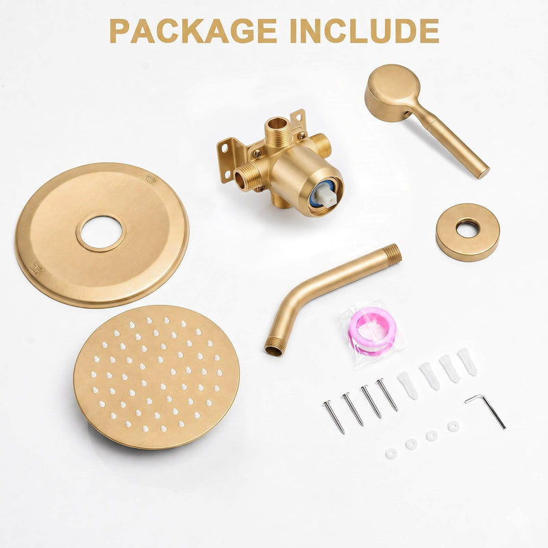 HUCKLE Gold Shower Faucet Set, Rain Shower Head, Bathtub Faucet, 8 Inch Brushed Gold