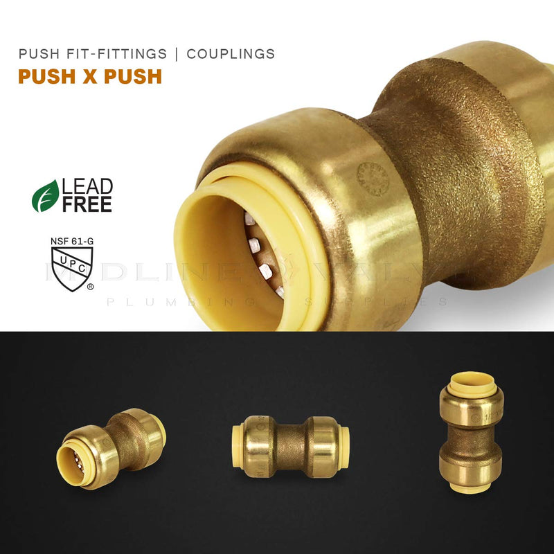 Supply Giant VQTD1-5 Straight Coupling Pipe Fittings Push to Connect Pex Copper, CPVC, 1 Inch, Brass Pack of 5 5 Pack
