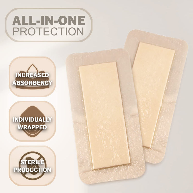 EVERLIT Silicone Foam Dressing with Gentle Adhesive Border | Sterile, Highly Absorbent, Waterproof Hydrocellular Foam Bandages | Advanced Wound Care for Bed Sores, Pressure Ulcers (2" x 5" | 10 Pack) 2" x 5" | 10 Pack