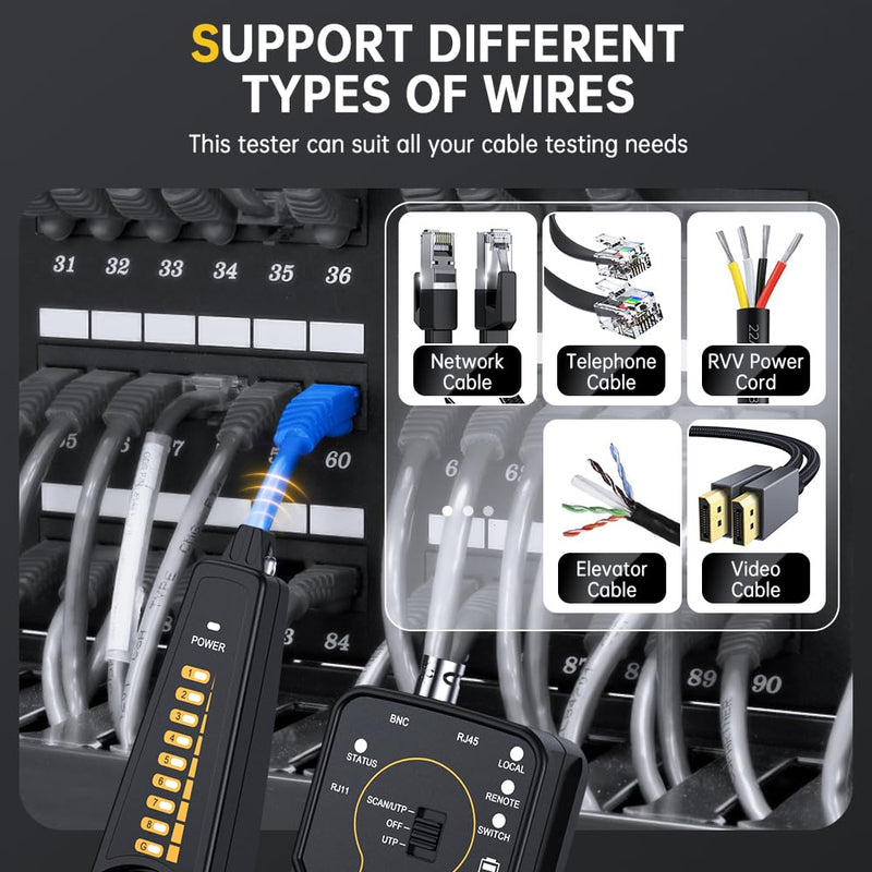 Network Cable Tester RJ45 RJ11 Cable Analyzer Telephone Line Finder Wire Tracker Receiver Networking Tool with LED Light