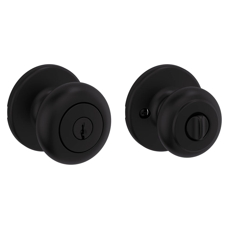 Kwikset Cove Entry Door Knob with Lock and Key, Secure Keyed Handle Exterior Doorknob, Front Entrance and Bedroom, Matte Black, Pick Resistant SmartKey Rekey Security 1 Pack Keyed Entry