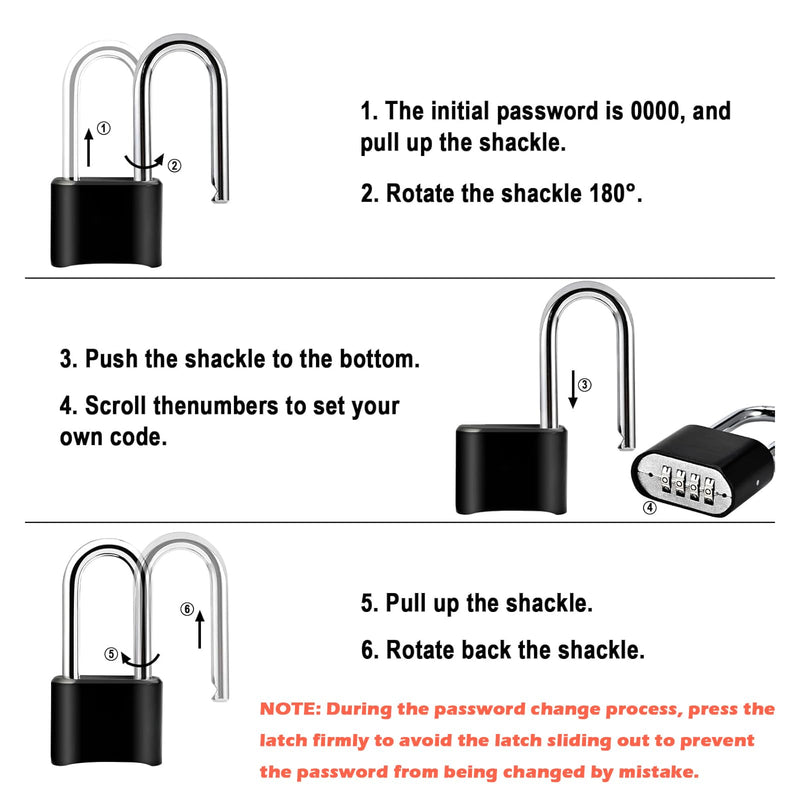 2pcs Combination Lock, 4-Digit Heavy Duty Combo Lock, Combination Padlock Outdoor Waterproof Gate Locks for Outdoor Fence, Locker, Sheds, Gym, Gate Hasps (2pcs, Long Shackle) 2pcs-Smooth