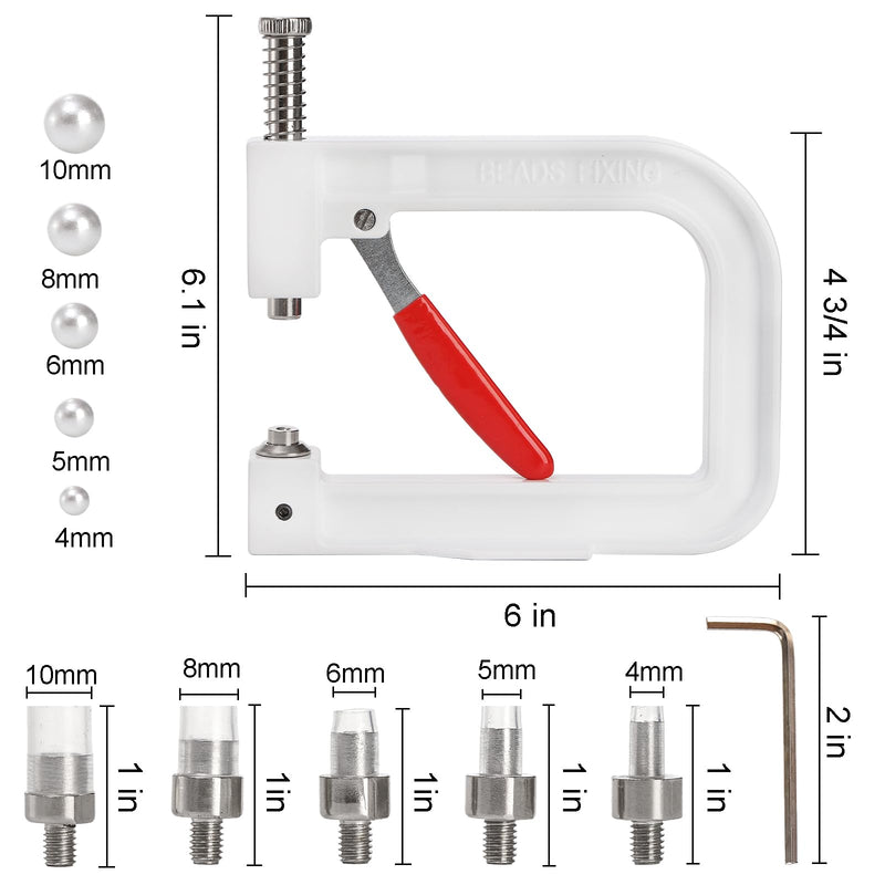 Okllen Pearl Handmade Setting Machine, Beads Rivet Fixing Machine with 5 Sizes, Round Pearl Beads Rivet Studs for Hats, Shoes, Clothes, Bags, Skirts, Beads DIY Accessories