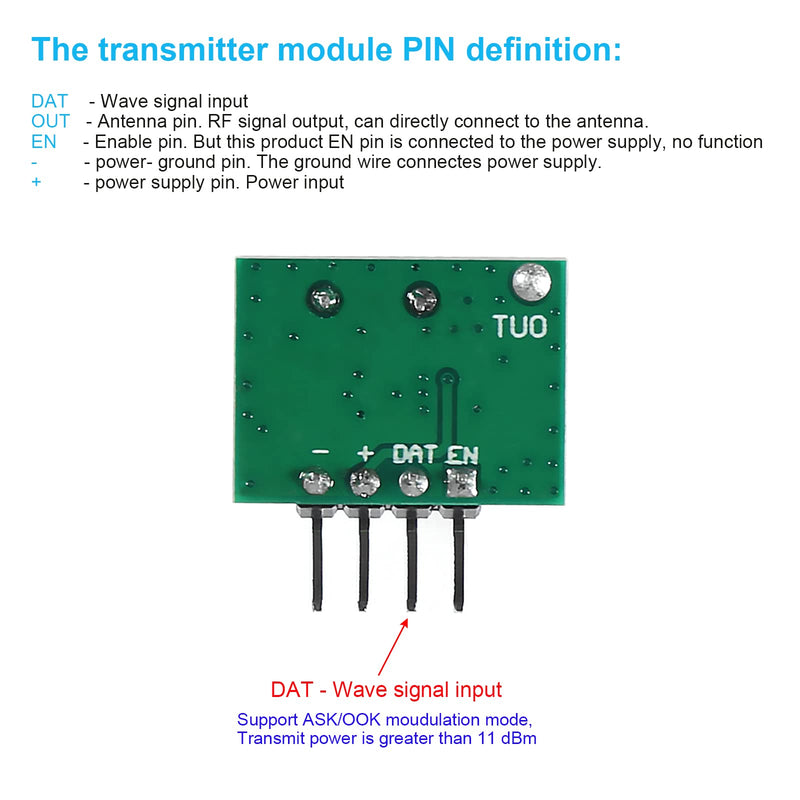 5pcs 433mhz Wireless RF Transmitter and Receiver with Antenna Ask Remote Control Module DIY Kit for Arduino