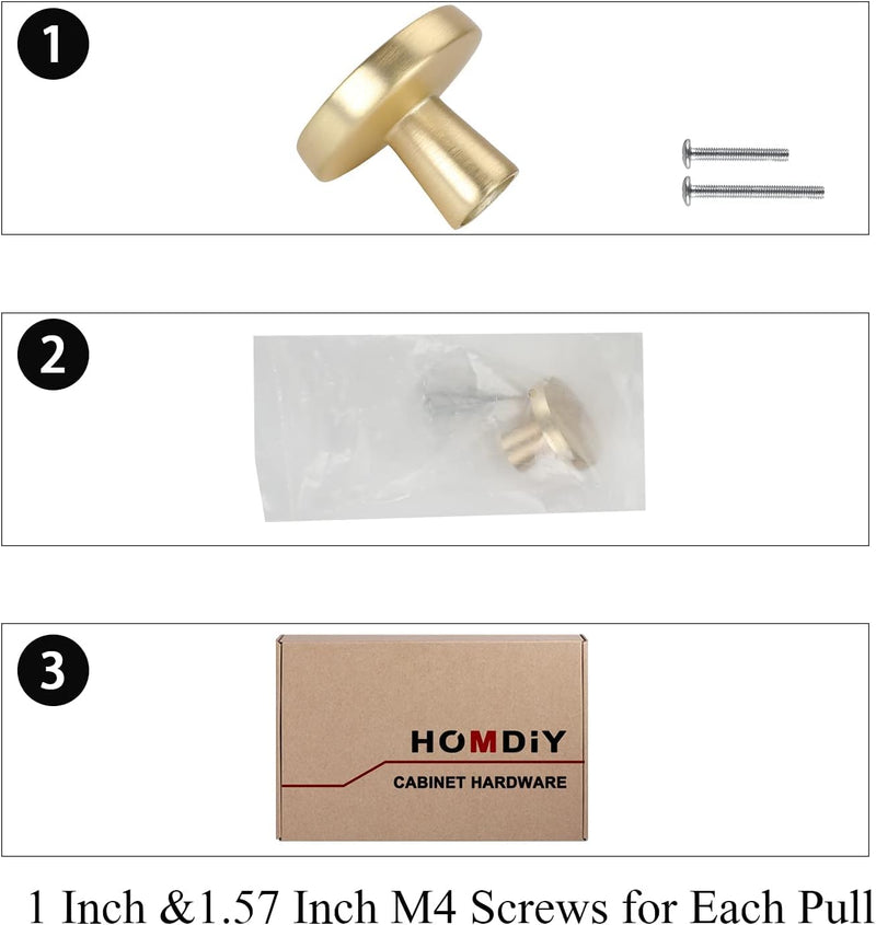 homdiy 10 Pack Gold Cabinet Knobs Round Brushed Brass Kitchen Handles Zinc Alloy Metal Hardware for Dresser Drawer Desk Cupboard Brushed Gold