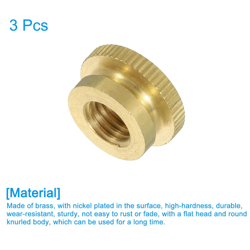 uxcell Knurled Thumb Nuts, 3Pcs M10 x D20mm x H12mm Brass High Head Blind Hole with Collar High Head Blind Hole Round Knobs Fasteners for 3D Printer Parts, Machine Tools 3