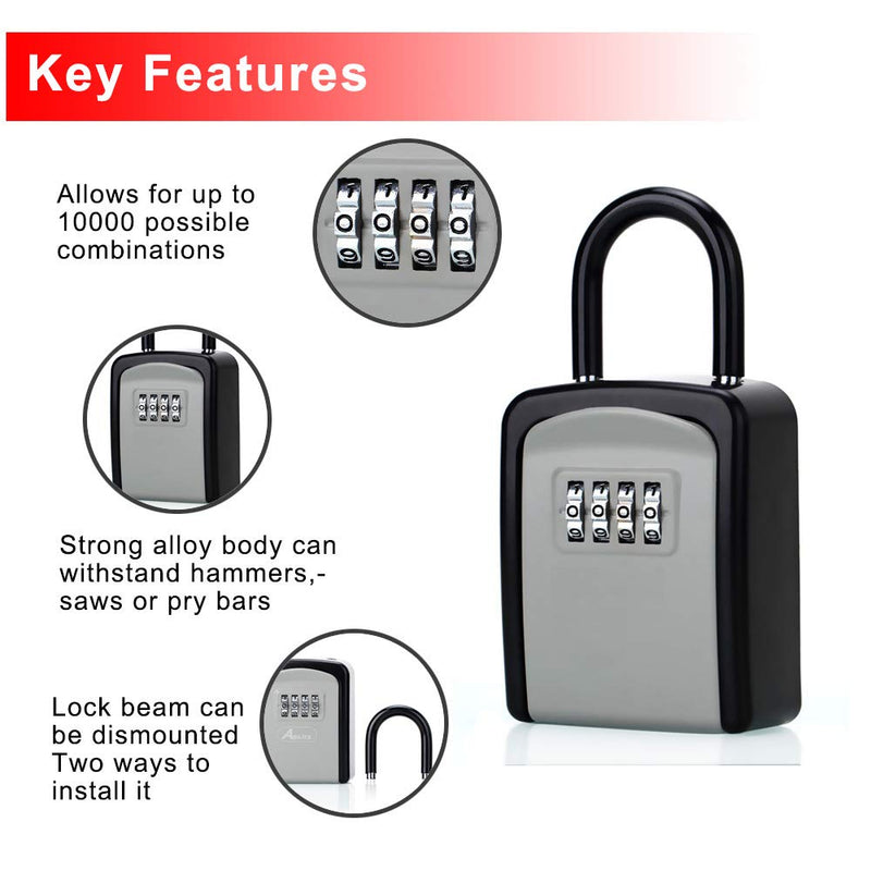 Key Lock Box, Combination Lock box with Code for House Key Storage, Combo Door Locker (Black-1pack)