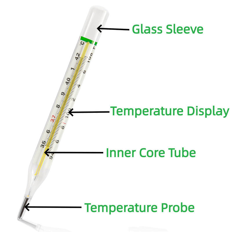 ℃&℉ Mercury Free Thermometer for Armpit 2PCS - Clinical Glass Thermometer for Fever -Classic Non Digital Thermometer for Adults - Accurate Easy Reading by HARIKA LIFE